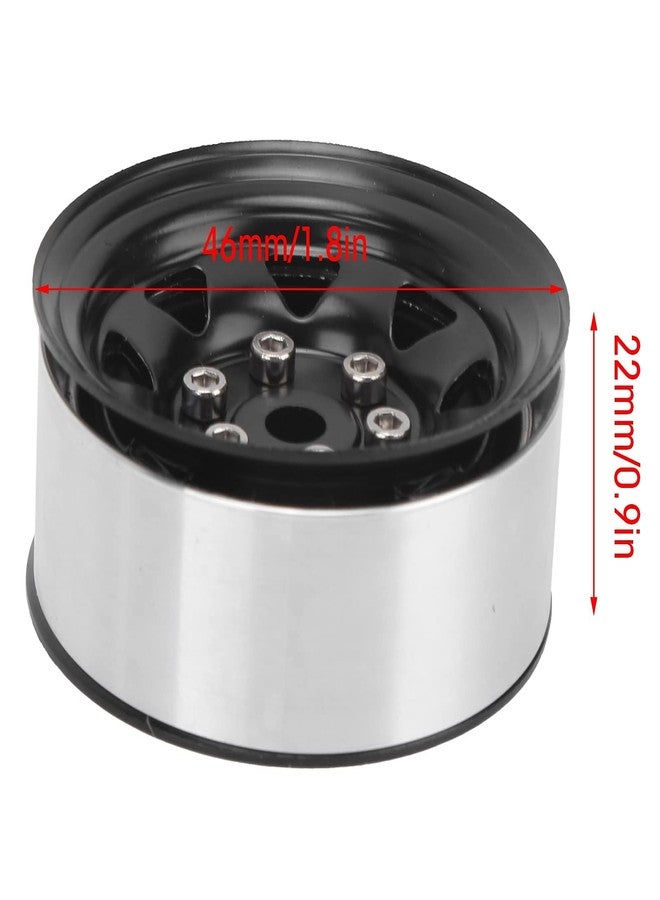 equlup 4 Pcs RC Wheel Hub, 1.55 Inch RC Wheel Rim Hub 5 Hole Silver Rim Universal Simulation Tire Beadlock Accessories for Axial AX90069 Crawlers (Black) - Image 2